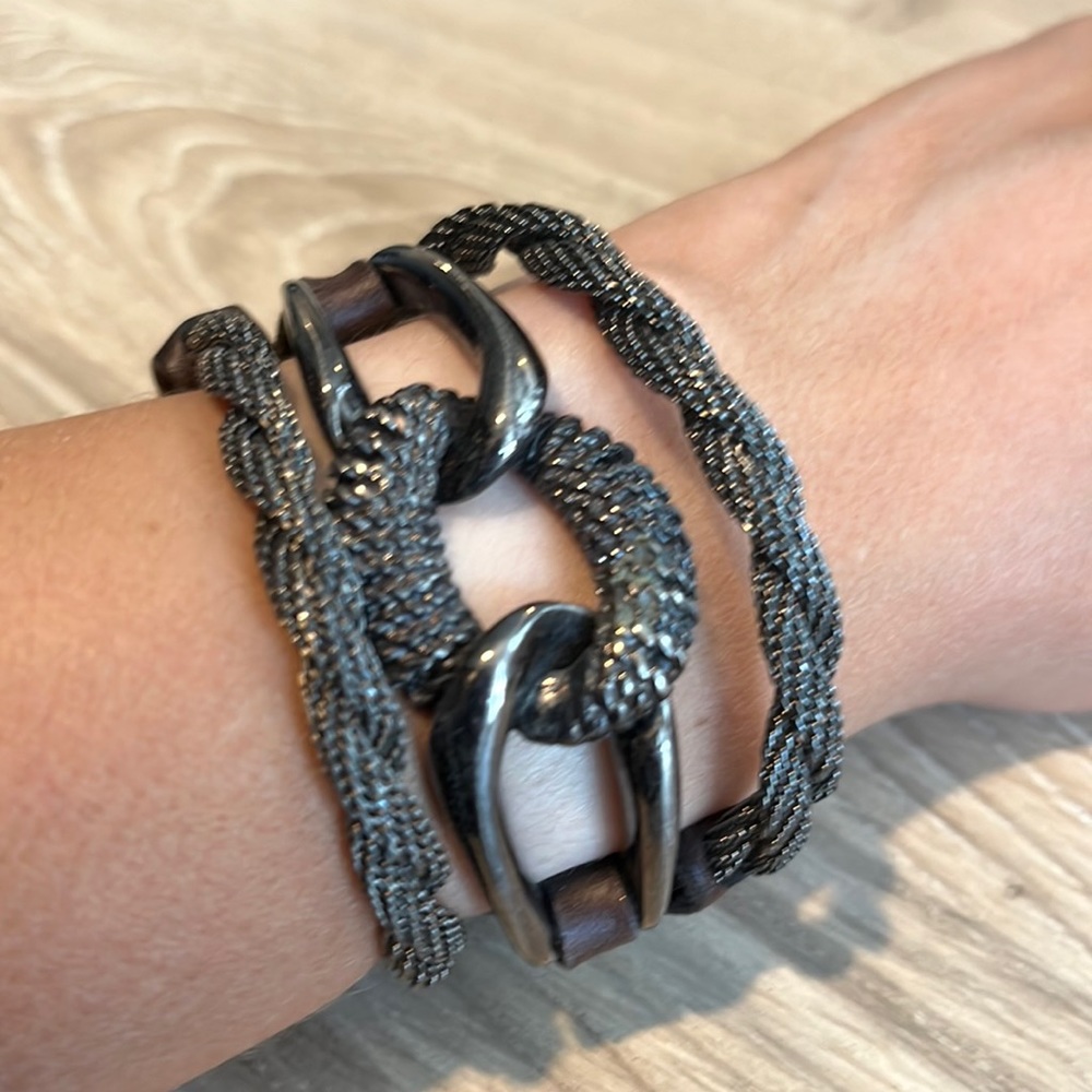 Mart Bernstein Chain and Leather Wrap Bracelet